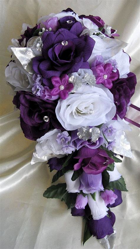 Free Shipping Wedding Bouquet Bridal Silk Flowers Cascade Plum Purple