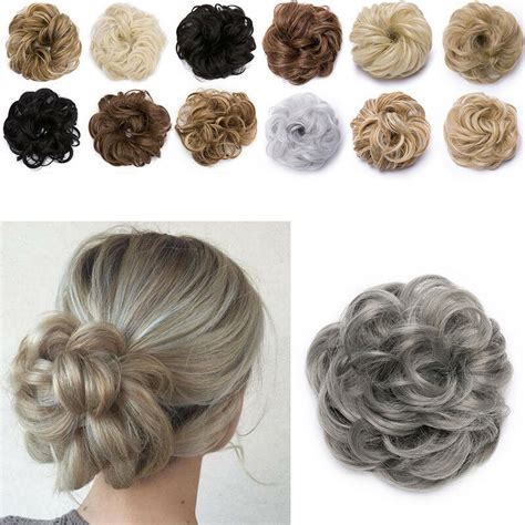 Real Natural Curly Messy Bun Hair Piece Scrunchie Hair Extensions As