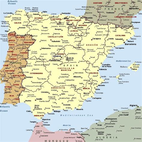Harta Spania Orase Harta Spania și Orașe Europa De Sud Europa