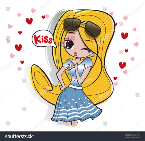 Pretty Girl Blowing Kiss Vector Illustration Stock Vector Royalty Free 368607347 Shutterstock