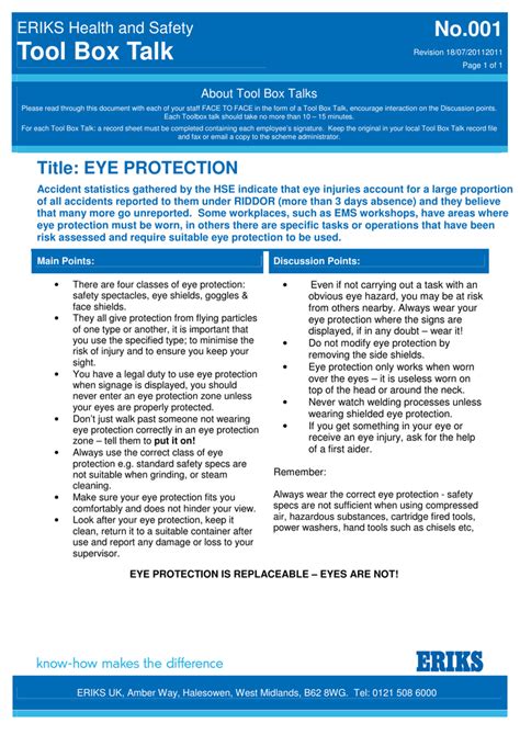 Eye Safety Toolbox Talk