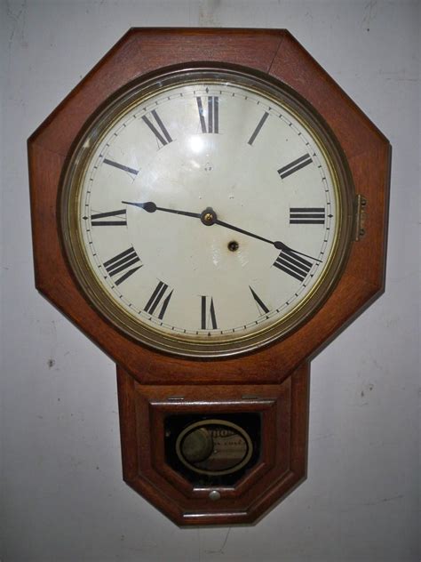 Antique Seth Thomas Oak Octagon Top School House Clock Original Finish