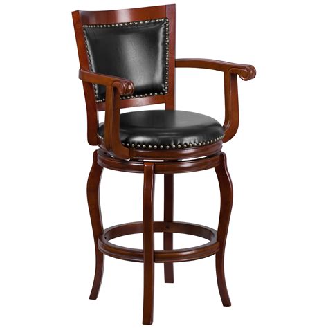 Flash Furniture 30 High Cherry Wood Barstool With Arms Panel Back