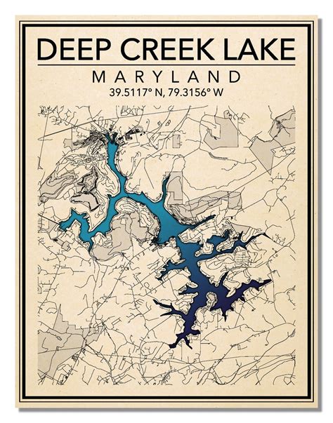 Wall Art Map Print Of Deep Creek Lake Maryland Etsy