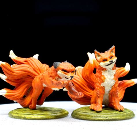 Two Kitsune 9 Tailed Fox Miniatures 3d Resin Prints Etsy
