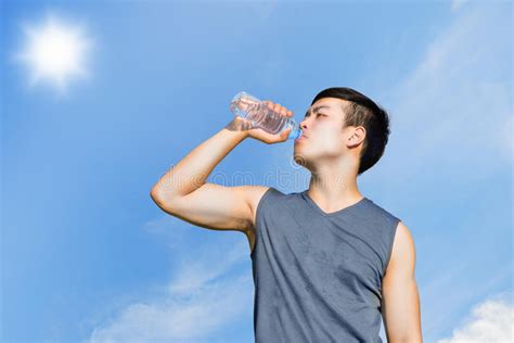 Sport And Healthy Concept Thirsty Athlete Drinking Water After Stock