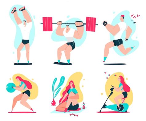 Premium Vector Fitness Man And Woman Doing Exercise Couple Workout Vector Cartoon Illustration