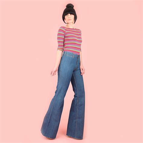 Vintage 70 S High Waisted Denim Bell Bottoms Jeans Extra Etsy