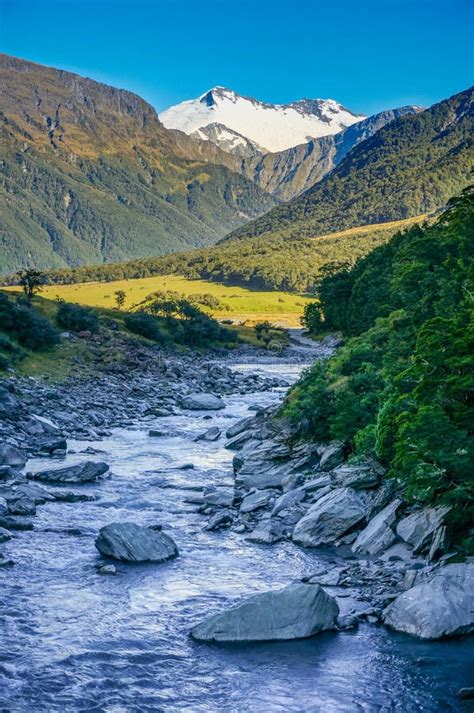 River Between Mountains In New Zealand Southern Island Aspiring