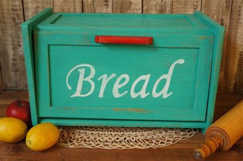 Teal Turquoise Wood Bread Box Vintage Farmhouse Style Bread Etsy