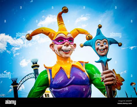 Close Up Image Of The Iconic Jester Statuesculpture On The Famous