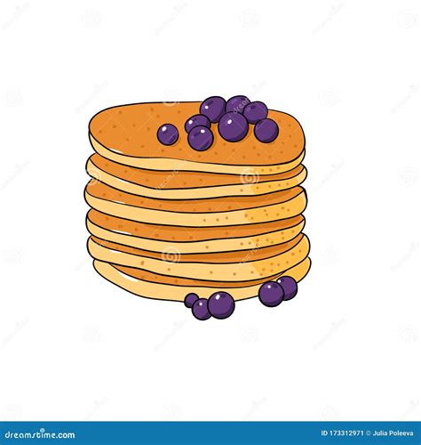 Delicious Pancake With Blueberry Hand Drawn Illustration Isolated On