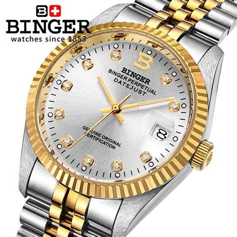 Switzerland Wristwatches Binger 18k Gold Watches Men Self Wind