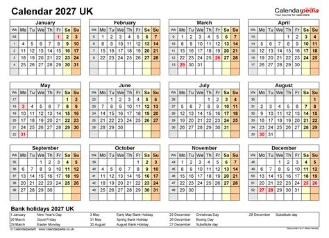 Calendar 2027 Uk Free Printable Microsoft Word Templates