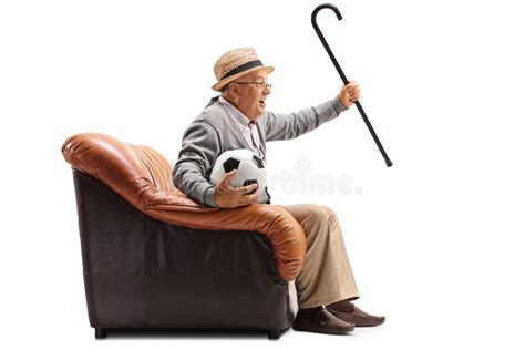 Elderly Man Watching Football And Cheering Stock Photo Image Of