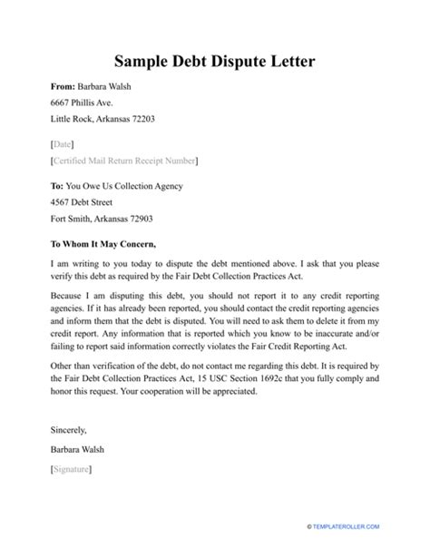 Sample Debt Dispute Letter Fill Out Sign Online And Download Pdf