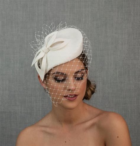 White Bridal Pillbox Hat White Wedding Hat With Face Veil Wedding
