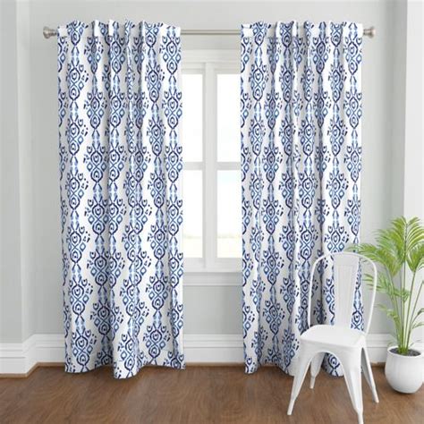 17 10v Blue Indigo Ikat Curtain Panel Spoonflower