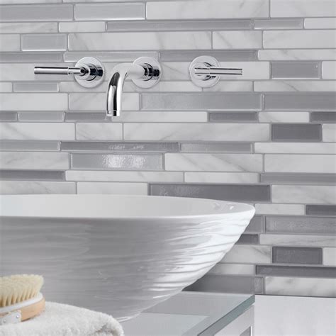 Installing glass tile backsplash isn't an easy task to perform and can leave you with a sore back. Smart Tiles Milano Carrera 11.55 in. W x 9.65 in. H Peel ...