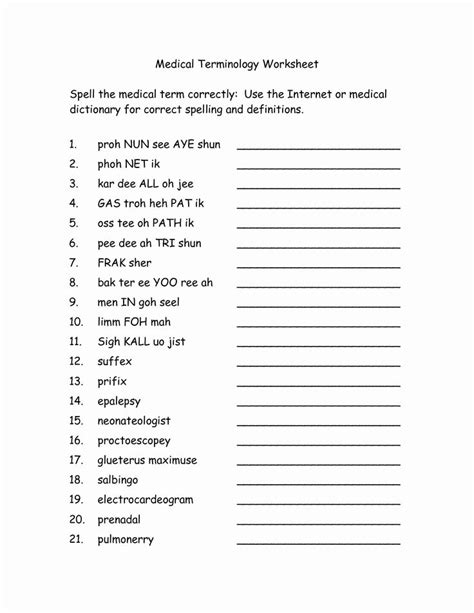 Beginner Free Printable Medical Terminology Worksheets