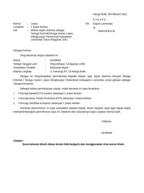 Contoh Surat Lamaran Kerja Instansi Pemerintah Contoh Suratku