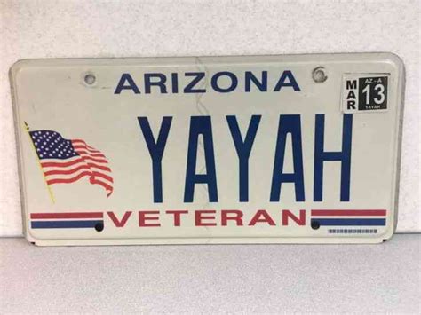 Arizona Veteran License Plate Personalized Yayah Flag Red