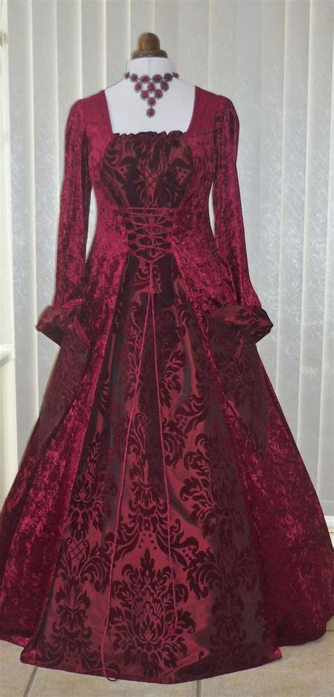 Gothic Medieval Dress Burgundy Velvet And Burgundy Taffeta Dawns