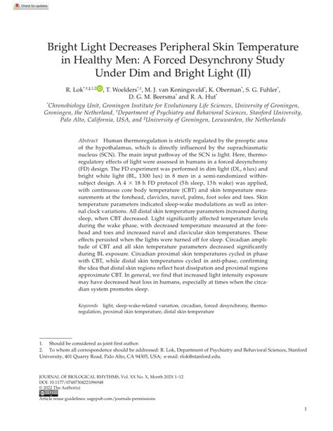 Pdf Bright Light Decreases Peripheral Skin Temperature In Healthy Men
