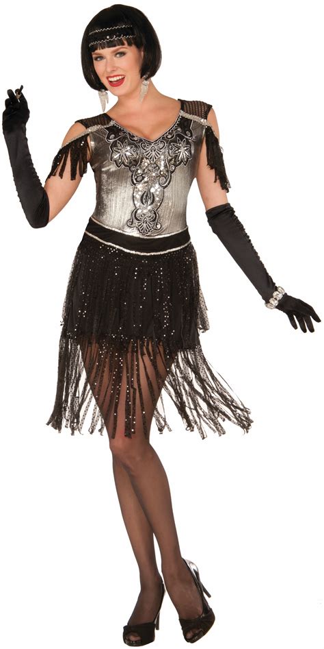 Womens Enchanted Roaring 20s Black And Silver Flapper Costume Fancy