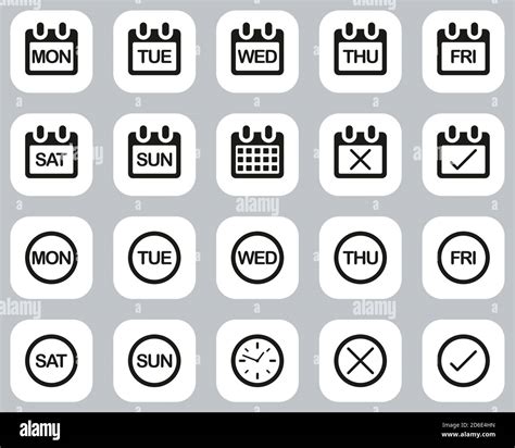 Days Of The Week Icons Black And White Flat Design Set Big Stock Vector