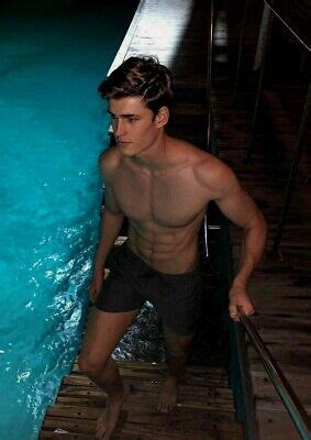 Shirtless Male Bare Foot Muscular Swim Jock Hunk Pool Beefcake Photo