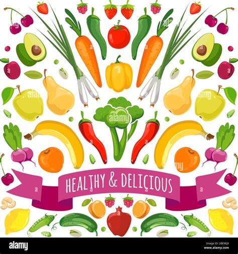 Vector Illustration Of Fruits And Vegetables Food Fruit And Vegetable