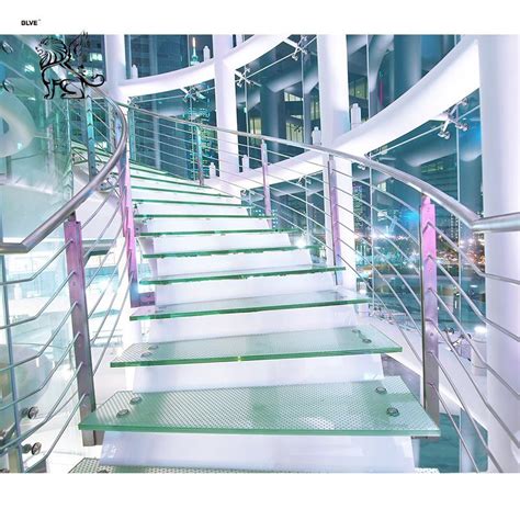 Tempered Glass Steps Stainless Steel Handrail Spiral Circular Stairs