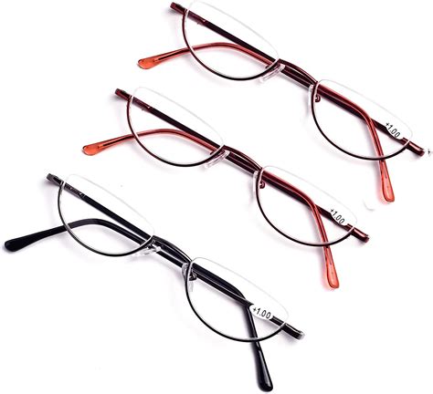 junz 3 pack lightweight metal half frame reading glasses spring hinge reader