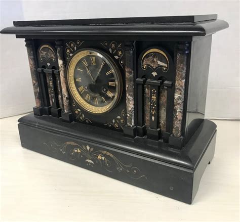 Black Marble Victorian Mantle Key Wind Clock With Inlay At 1stdibs