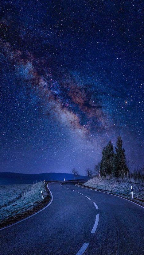 Starry Night Road Galaxy Stars Iphone Wallpaper Night