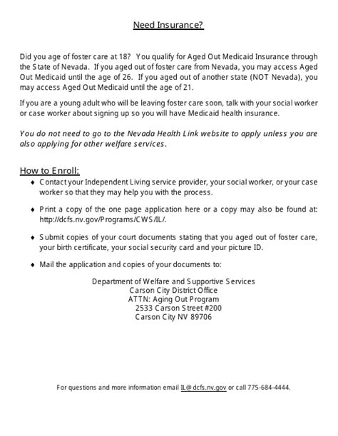Nevada Medicaid Application Form Aged Out Foster Care Fill Out