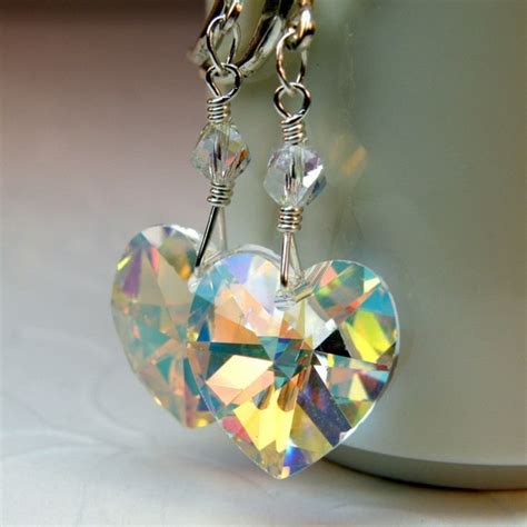 Crystal Heart Earrings Clear Swarovski Crystal Earrings