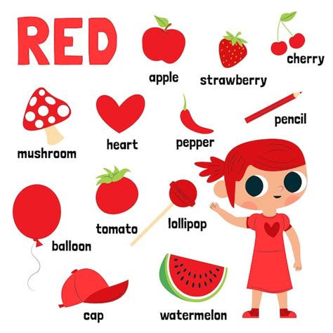 Free Vector Red Color And Vocabulary Set In English For Children