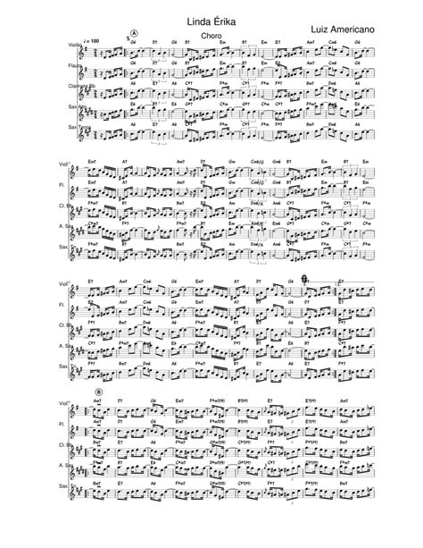Linda Érika Sheet Music For Flute Clarinet In B Flat Saxophone