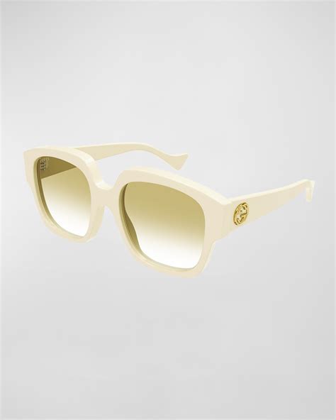 Gucci Monochrome Gg Rectangle Acetate Sunglasses Neiman Marcus