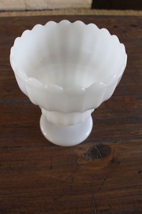 Ribbed Pedestal Milk Glass Sundae Compote Dish Etsy Milk Glass Milk Glass Display Sundae