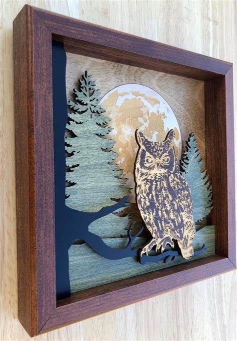 3D Laser Cut Shadow Box Wood Scene Etched and Inlaid / Owl in | Etsy