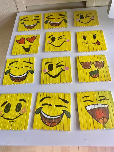 Emojis made of popsicle sticks | Popsicle crafts, Popsicle stick art ...