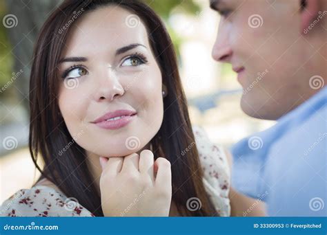 Amorous Mixed Race Couple Portrait In The Park Stock Image Image Of
