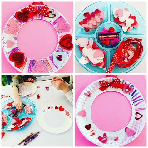 Valentine Heart Paper Plate Wreath Craft Glitter On A