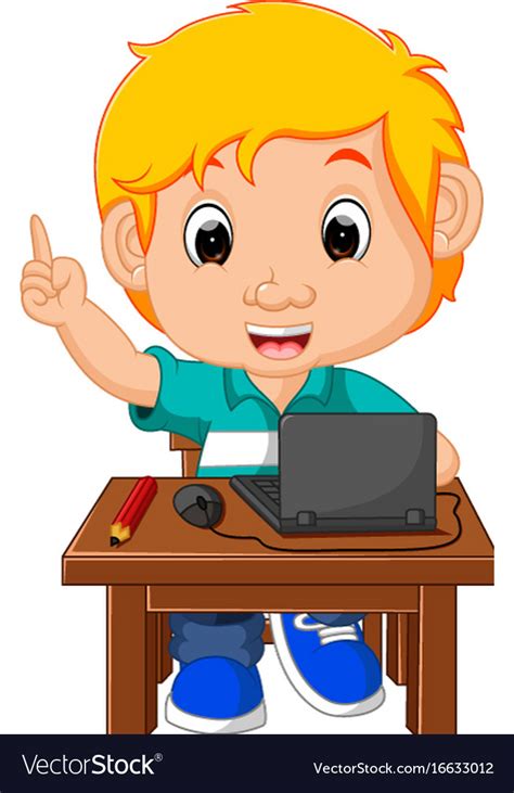 Kid Boy Using Computer Cartoon Royalty Free Vector Image