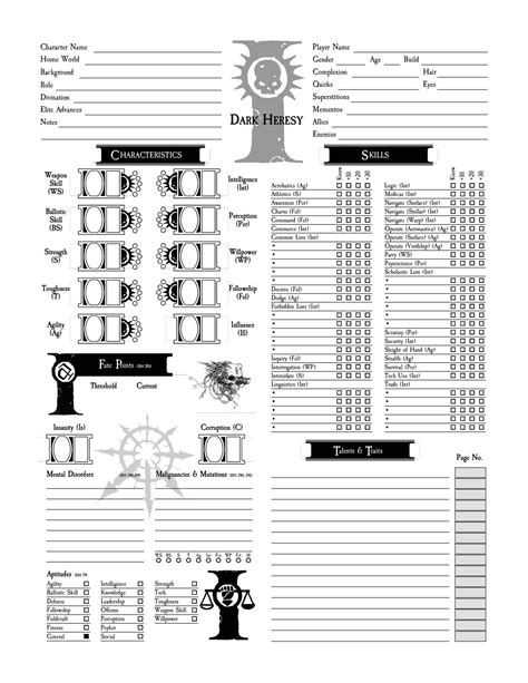 Dark Heresy 2e Print Friendly Character Sheet R40krpg