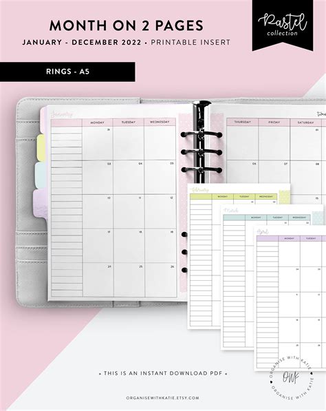 Printable Calendar Monthly 2021 2022 Month On Two Page Etsy 2022