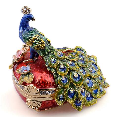 Heart Shaped Crystal Jeweled Peacock Trinket And Box Jewelry Keepsake